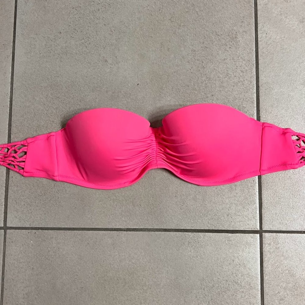 Victoria's Secret hot pink bandeau top with cutouts, size 32DD (also fits a 34D)